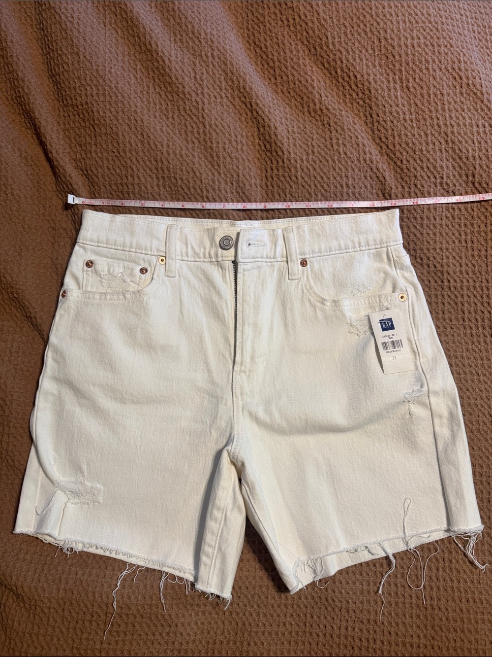 GAP Women's Off-White Distressed Denim Shorts